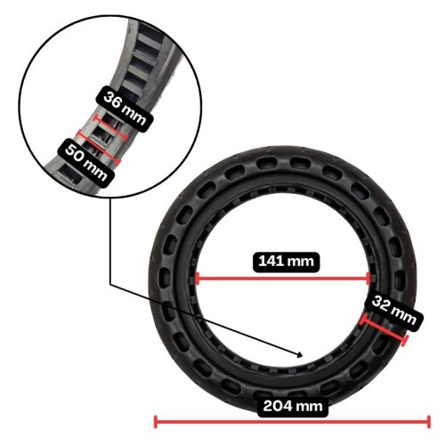 Pneumatika plná na koloběžku 8,5x2, bezdušová V2