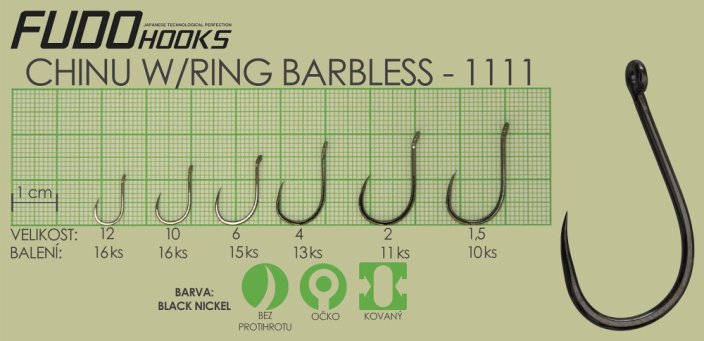 Rybářský háček Fudo Hooks ChinuRing Brl vel. 3(bal.12ks)