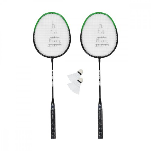Badmintonový set SULOV®, 2x raketa, 2x míček, vak - černo-zelený