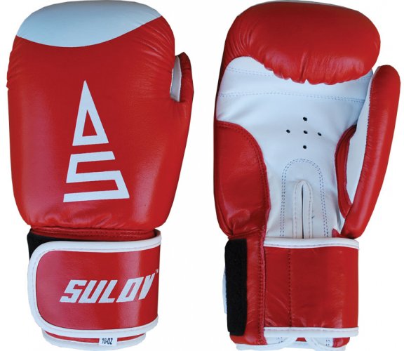 Box rukavice SULOV® kožené, červeno-bílé - Box velikost: 8oz
