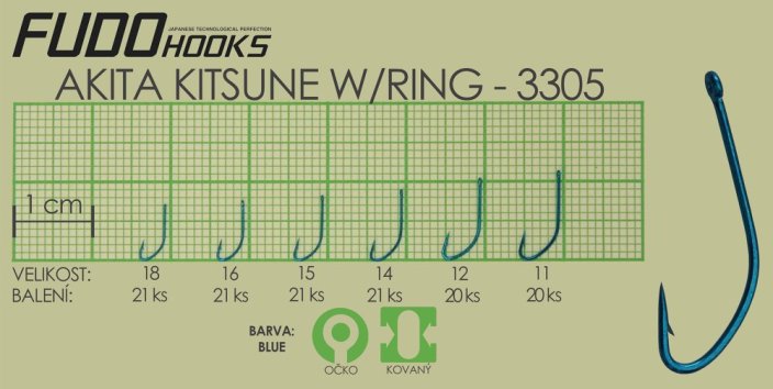 Rybářský háček Fudo Hooks Kitsune Ring vel. 11(bal.20ks)