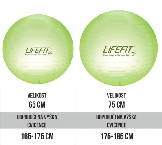 Gymnastický míč LIFEFIT® TRANSPARENT 65 cm, sv. zelený