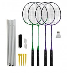 Badmintonový set 4x raketa, 1x míček, síť, vak