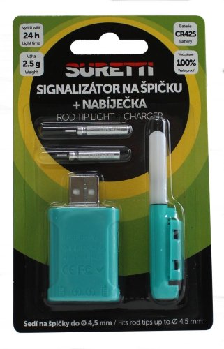 Signalizátor Suretti® s baterií na špičku prutu + USB dobíječka
