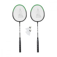Badmintonový set SULOV®, 2x raketa, 2x míček, vak - černo-zelený