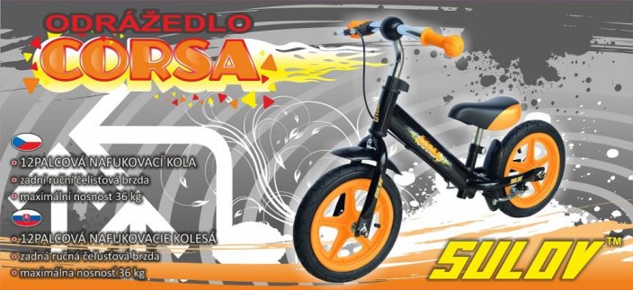 Odrážedlo SULOV® CORSA 12", černo-oranžové