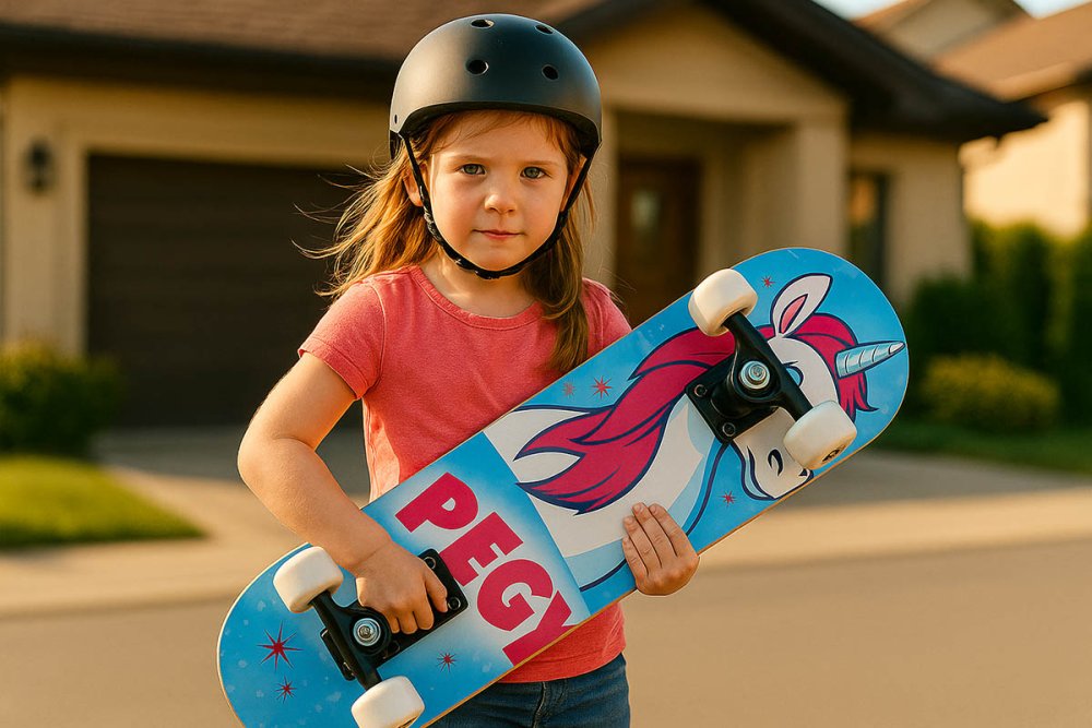 dívka se skateboardem v ruce